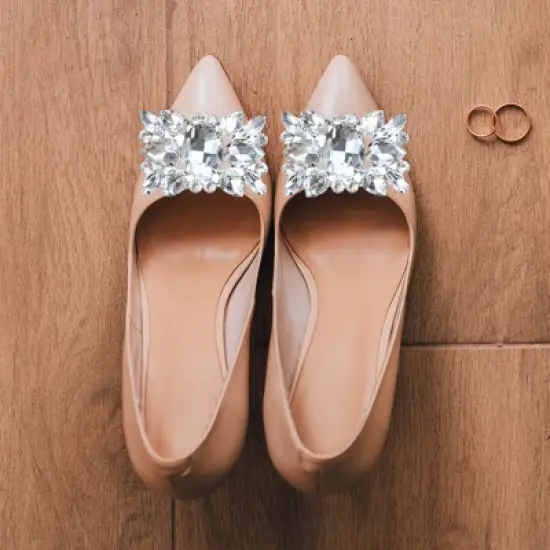 Unique Bargains Women's Rhinestone Shoe Buckle 2.36"x1.57" Silver Tone 2 Pcs image {4}