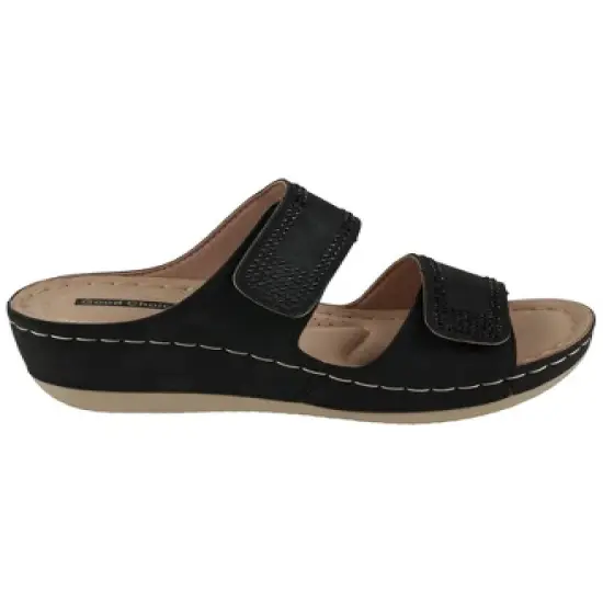 GC Shoes Rea Velcro Double Band Embellished Comfort Slide Wedge Sandals image {1}