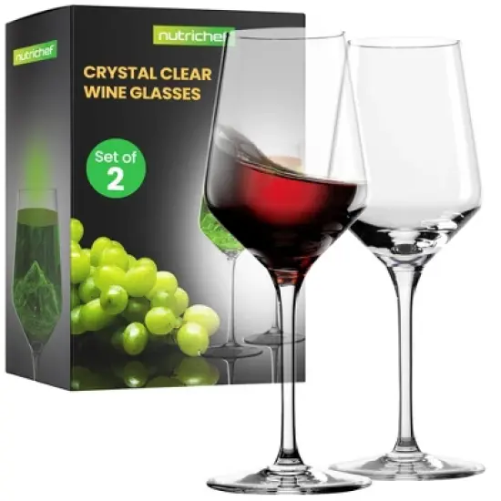 NutriChef Crystal Wine Glass Set, Ultra Clear, Elegant, 7oz, 2-Piece image {6}