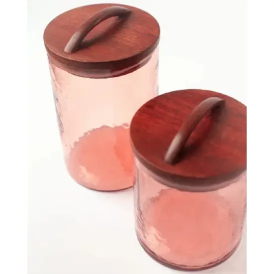 Slickblue Handblown Hammered Pebbled Finish Glass Storage Canister with Lid, Airtight Seal, Small, Blush image {2}