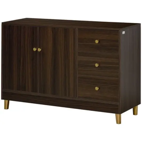 HOMCOM Modern Sideboard, Storage Cabinet, Accent Cupboard with 3 Drawers, Adjustable Shelf for Kitchen, Living Room, Brown image {3}