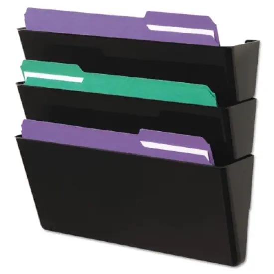 Recycled Wall File Three Pocket Plastic Black - Universal Office: Hanging Wall Organizer, 3 Compartments, Letter Size image {2}
