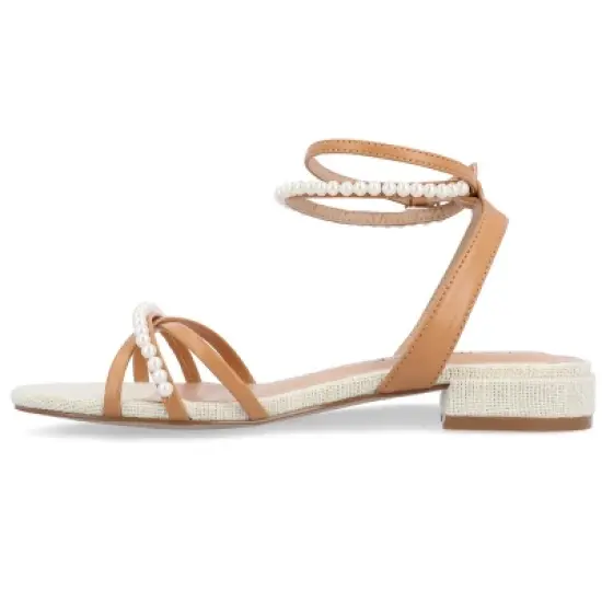 Journee Collection Womens Tulsi Faux Pearl Ankle Strap Covered Block Heel Sandals image {1}