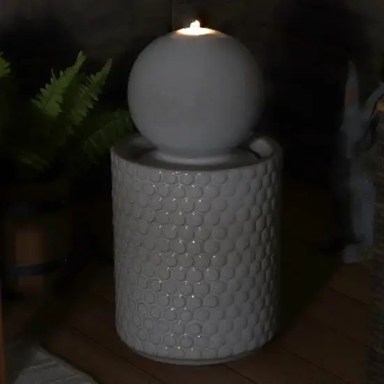 Sunnydaze Modern Orb on Circle-Pattern Base Ceramic Outdoor Fountain with LED Lights, Gray image {7}