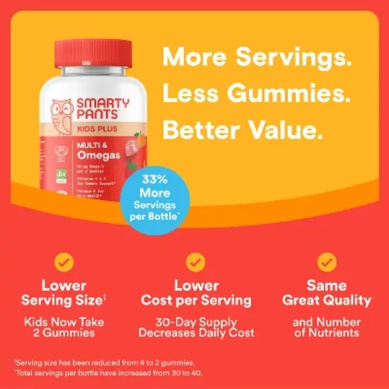SmartyPants Kids Plus Multivitamin & Omegas Gummies with Vitamins C, D3, B12 & Zinc - 80ct image {3}
