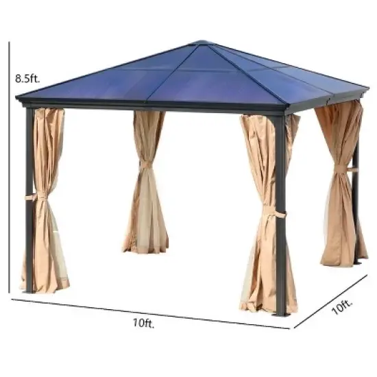 Aoodor 10'x 10' Patio Gazebo Polycarbonate Roof Black image {4}