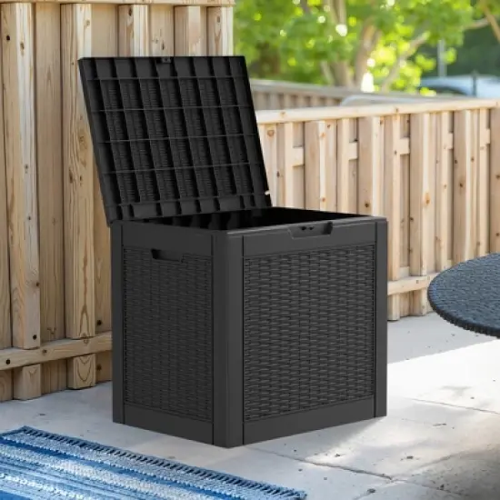 MAYEERTY 30 Gallon Large Capacity Outdoor Deck Box for Patio Furniture Cushions, Pillow with Wheels, Black image {6}