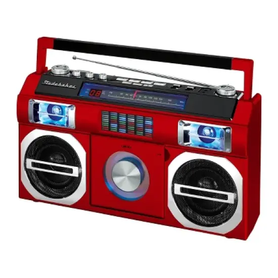 Studebaker SB2145 80's Retro Street Portable Bluetooth Boombox with FM Radio, CD Player, LED EQ and 10 Watts RMS Power image {5}