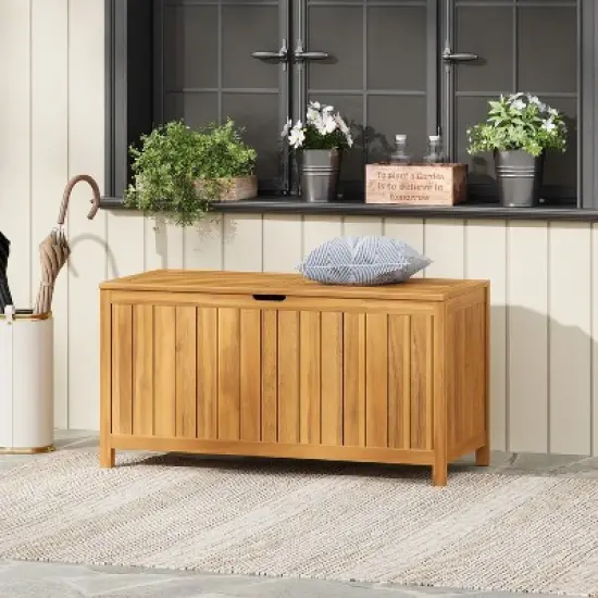 GDFStudio Tritas Patio 100 Gallon Acacia Wood Deck Storage Box, Teak image {1}