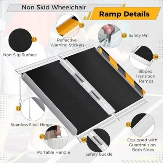 2-8Ft Non-Slip Folding Wheelchair Ramp, Portable Threshold Ramp for Home Use, Scooter Access for Car, Doorways, Curbs, and Stairs(Using height 2-24") image {2}