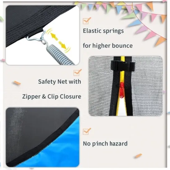 8 FT Trampoline for Kids with Safety Enclosure Net, Basketball Hoop and Ladder, Blue - ModernLuxe image {8}