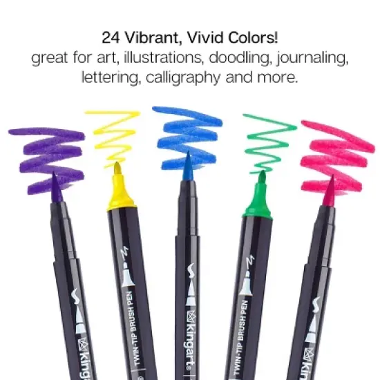 KINGART PRO Twin-Tip Brush Pens 24 Colors image {5}