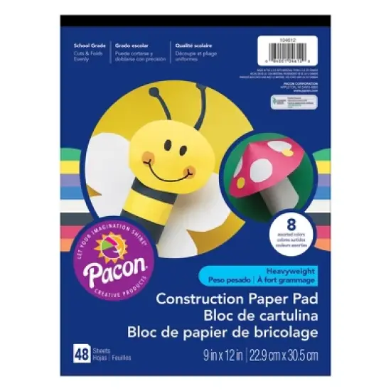 Heavyweight Construction Paper Pad, 8 Assorted Colors, 9" x 12", 48 Sheets Per Pack, 12 Packs image {1}