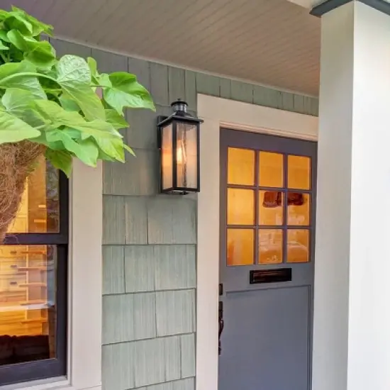 C Cattleya 1-Light Matte Black Motion Sensing Dusk to Dawn Outdoor Wall Lantern Sconce with Seeded Glass Shade image {4}