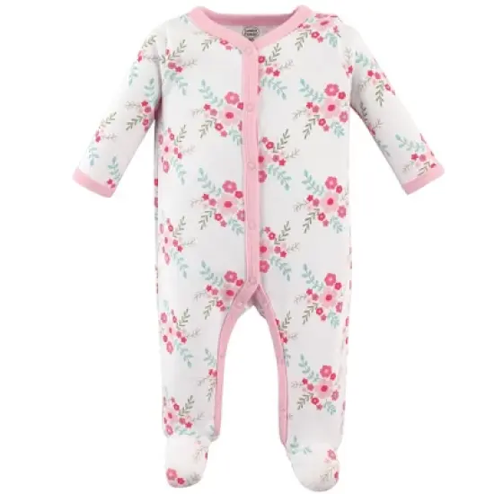 Luvable Friends Baby Girl Cotton Snap Sleep and Play 3pk, Pink Floral image {4}