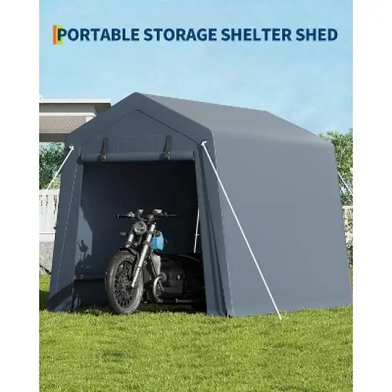 Acekool 6x8 FT Portable Outdoor Storage Shed, Dual Roll-Up Zipper Doors, Heavy-Duty Waterproof PE Tarp, UV-Resistant Shelter for Tools, Gray image {4}