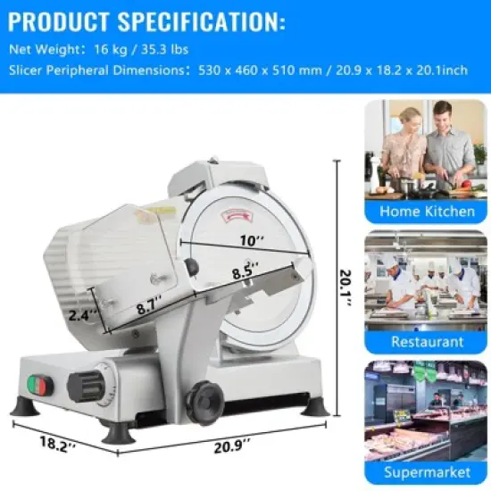 ODK Meat Slicer Machine for Home and Commercial, 240W Semi-Auto 10 inch Deli Slicer, Electric Food Cutter for Bread Fruit Cheese and Frozen Meat image {7}
