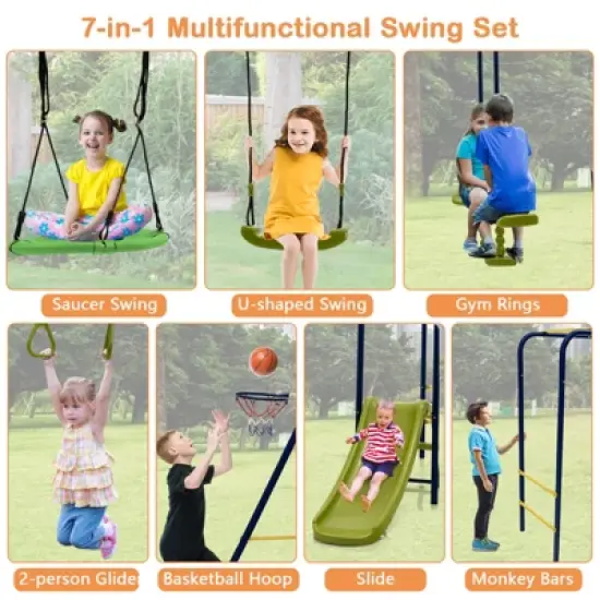 Infans 660 lbs Kids Metal Swing Set for Backyard 7-in-1 Multifunctional Swing Set image {4}