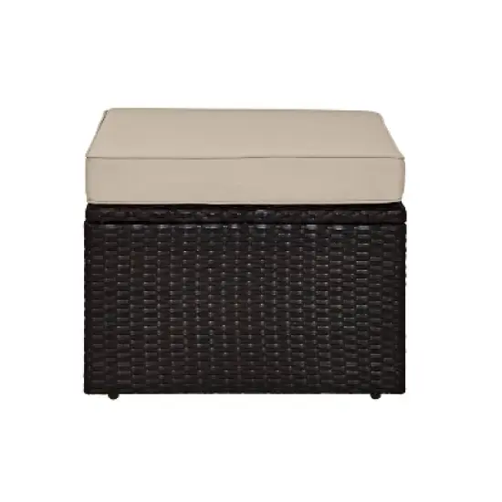 Palm Harbor Outdoor Wicker Ottoman - Sand - Crosley image {4}