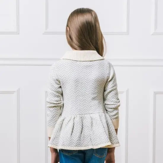 Hope & Henry Girls' Long Sleeve Flounce Collar Button Front Peplum Sweater, Infant image {5}
