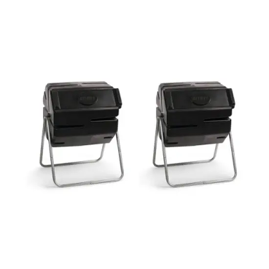 FCMP Outdoor 37 Gallon 1 Piece Single Chamber Roto Tumbling Composter Outdoor Elevated Rotating Garden Compost Bin, Black (2 Pack) image {2}