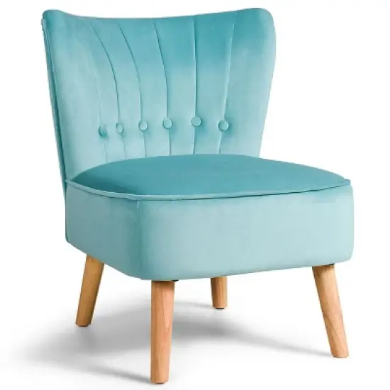 Costway Armless Accent Chair Tufted Velvet Leisure Chair Single Sofa Upholstered BlueGreenPink image {9}