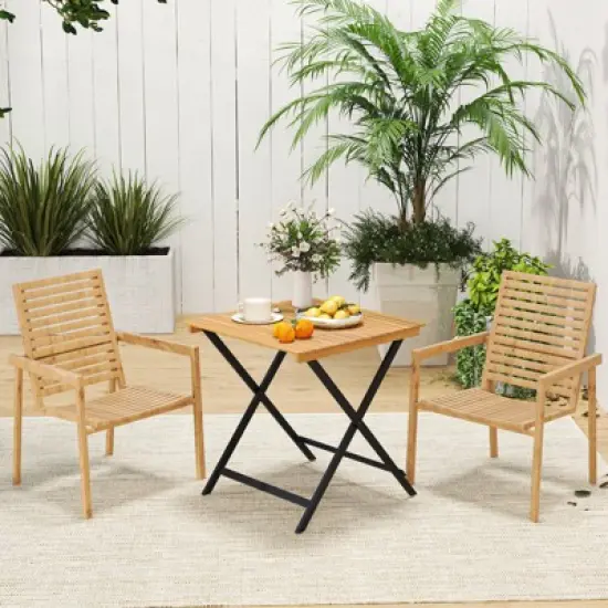 Tangkula 28" Patio Folding Table w/ Slatted Tabletop Portable Bistro Dining Table image {2}