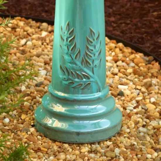 Smart Living 22.05" Wingate Traditional Bird Bath Turquoise Green: Ceramic, Freestanding, Leafy Motif image {3}