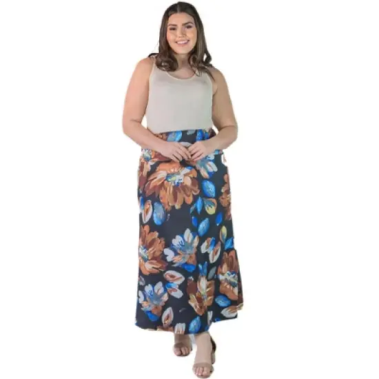 Plus Size  Floral Pattern Elastic Waistband Ankle Length Maxi Skirt image {5}