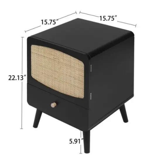 Alyson 22.13'' H x 15.75'' W x 15.75'' D Carry with 1 Rattan Doors and 1 Drawer Nightstand With Storage-The Pop Maison image {5}
