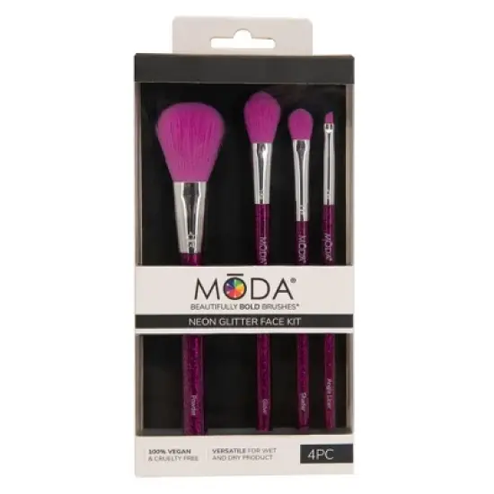 MODA Brush Neon Purple Glitter Face Makeup Brush Kit - 4pc image {4}