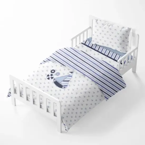 Bacati - Little Sailor Anchor Boat Blue Navy 4 pc Toddler Bedding Set image {2}