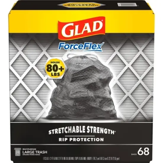 Glad ForceFlex + Large Drawstring Black Trash Bags - 30 Gallon - 68ct image {1}