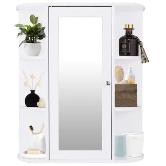Costway Bathroom Cabinet Single Door Shelves Wall Mount Cabinet W/ Mirror Organizer image {4}
