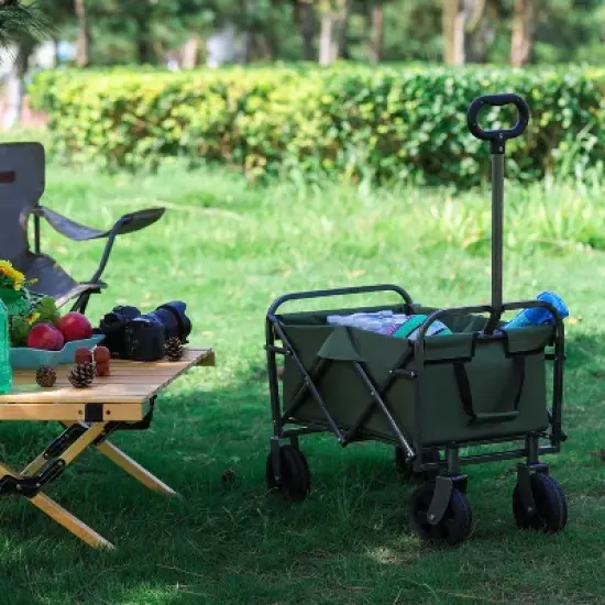 Collapsible Foldable Wagon Cart w/ strapping system, Beach Wagon ,Utility Wagon Grocery Cart Camping Shopping Sports Gardeing Fishing Supports 225lbs image {11}