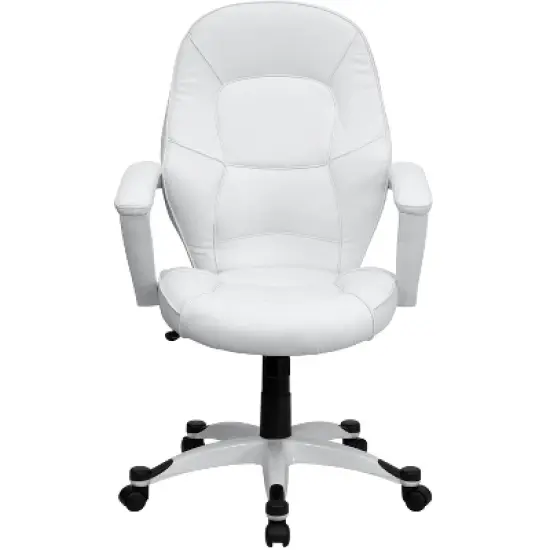 Mid-Back White Leather Executive Swivel Office Chair - Flash Furniture image {3}