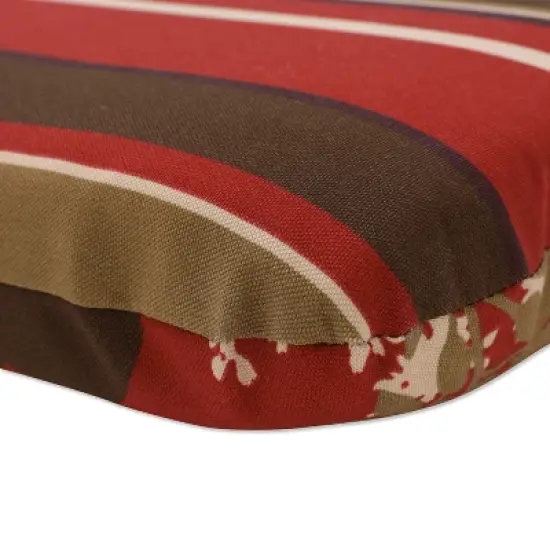2-Piece Outdoor Reversible Seat Pad/Dining/Bistro Chair Cushion Set - Brown/Red Floral/Stripe - Pillow Perfect image {2}
