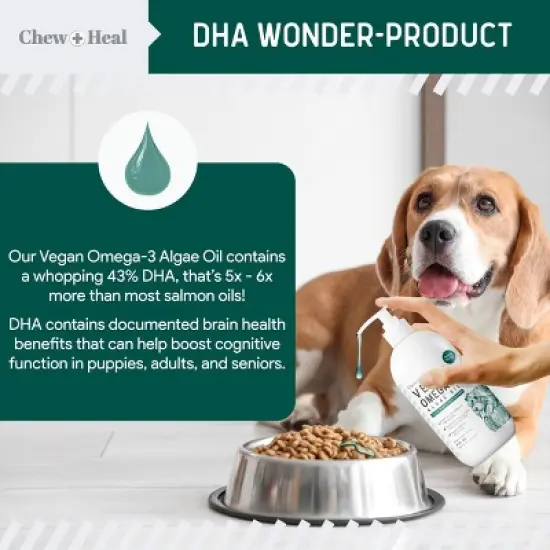 Chew + Heal Vegan Single Ingredient EPA & DHA Omega-3 Algae Oil Skin & Coat Supplement for Dogs, 4-fl oz bottle image {2}