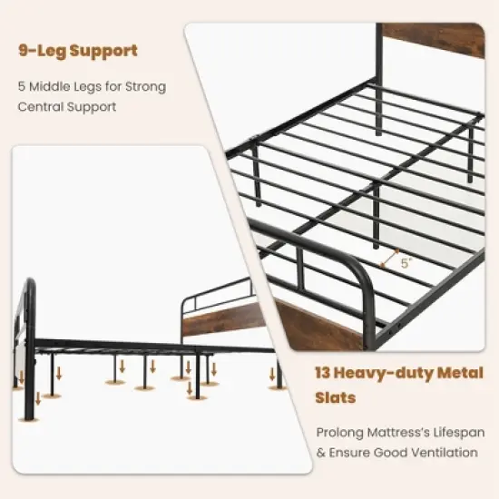 Costway Metal Platform Bed Frame Industrial Headboard Mattress Foundation image {8}