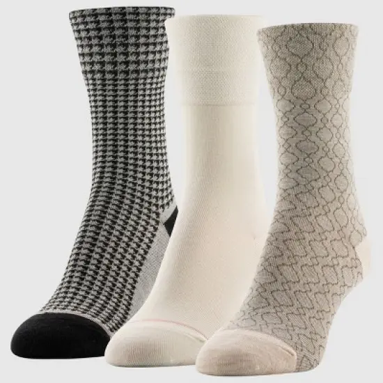 Goldtoe Signature Collection Women's 3pk Fresh Care Geo Damask Mid Crew Socks - Oatmeal Heather/Off White/Houndstooth 6-9 image {3}