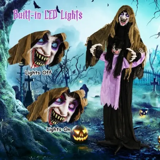 Costway Lighted and Animated Halloween Decoration 63&rdquo; Outdoor Animatronic Halloween Vampire w/ LED Vocally Triggered Sound & Motion Effect image {3}