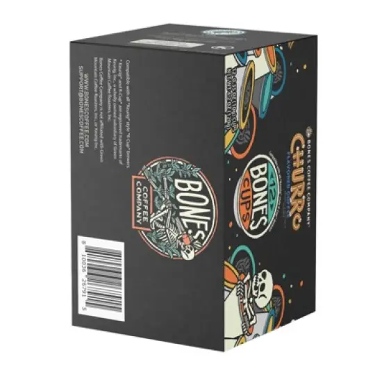 Bones Coffee Company Churro Flavored Coffee Pods, 12 ct Single-Serve Bones Cups Compatible with Keurig Coffee Maker image {1}