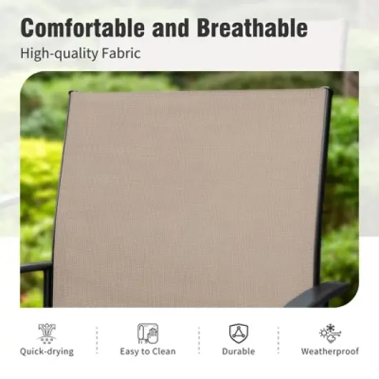 Captiva Designs 9pc Outdoor Patio Slat-top Rectangle Metal Dining Table & Breathable Textilene Chairs image {12}