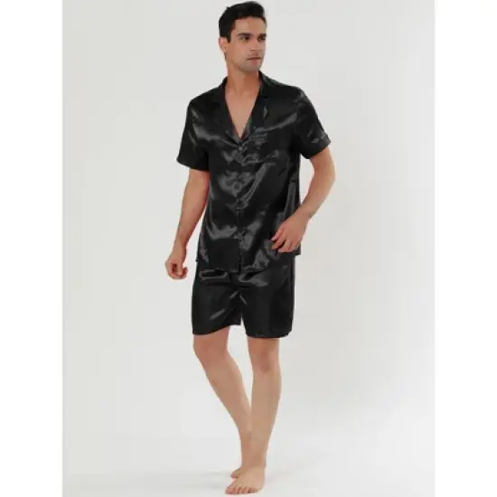 Lars Amadeus Men's Satin Pajama Set Summer Short Sleeve Night Wear Sleepwears Sleep Lounge Sets image {1}