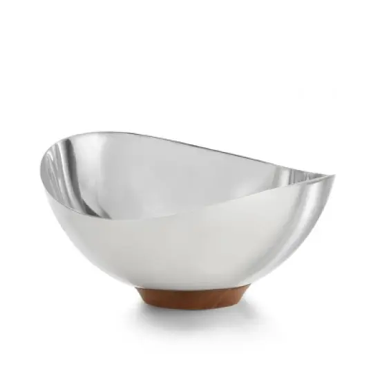 Nambe Pulse Nut Bowl, Stainless Steel and Acacia Wood, Snack Serving Bowl image {5}