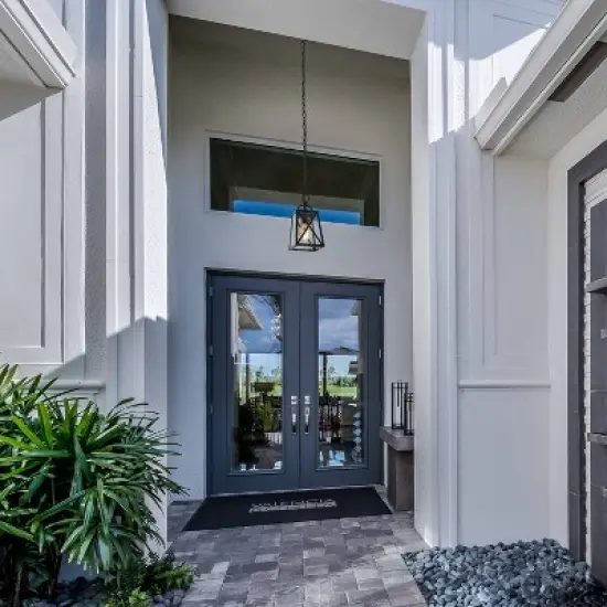 11" Metal/Seeded Glass Square Outdoor Pendant Light Black - LNC image {2}