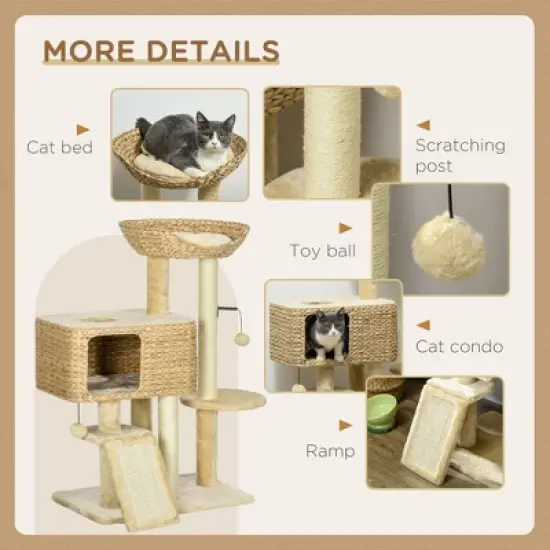 Chery Life 38" Cat Tree for Indoor Cats, Cat Tower with Scratching Posts, Ramp, Condo, Toy Balls, Platform, Bed, Ramp, Beige image {3}