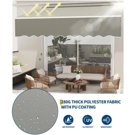 Manual Retractable Awning - Waterproof Sun Shade Patio Awning, Aluminum Frame, 280g Polyester Fabric, Adjustable Roll Out Awning for House Deck Porch image {4}