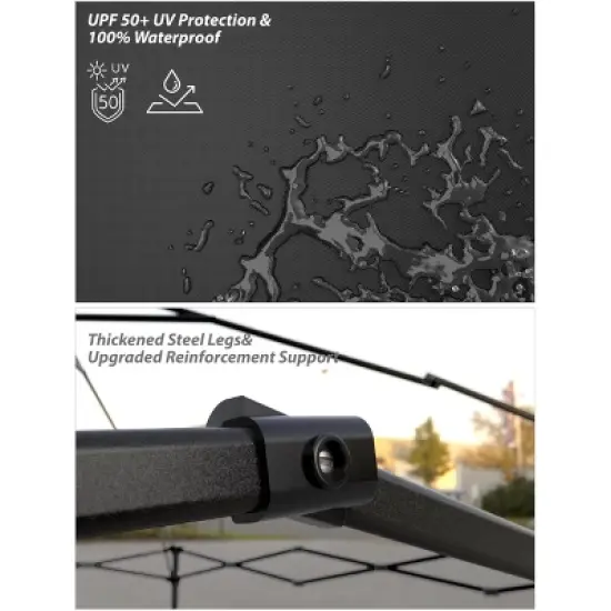 10x10 FT Pop Up Canopy Tent with 3 Sidewalls, Portable Commercial Instant Shelter, 210D Oxford Waterproof UV Protection, Black image {4}