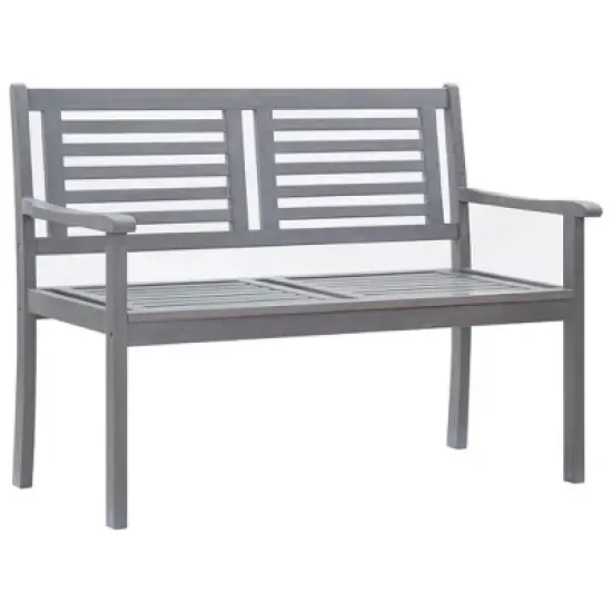 vidaXL Gray Eucalyptus Wood Loveseat - Furniture Bench with Beige Cushion for Outdoor/Patio/Garden Seating image {10}